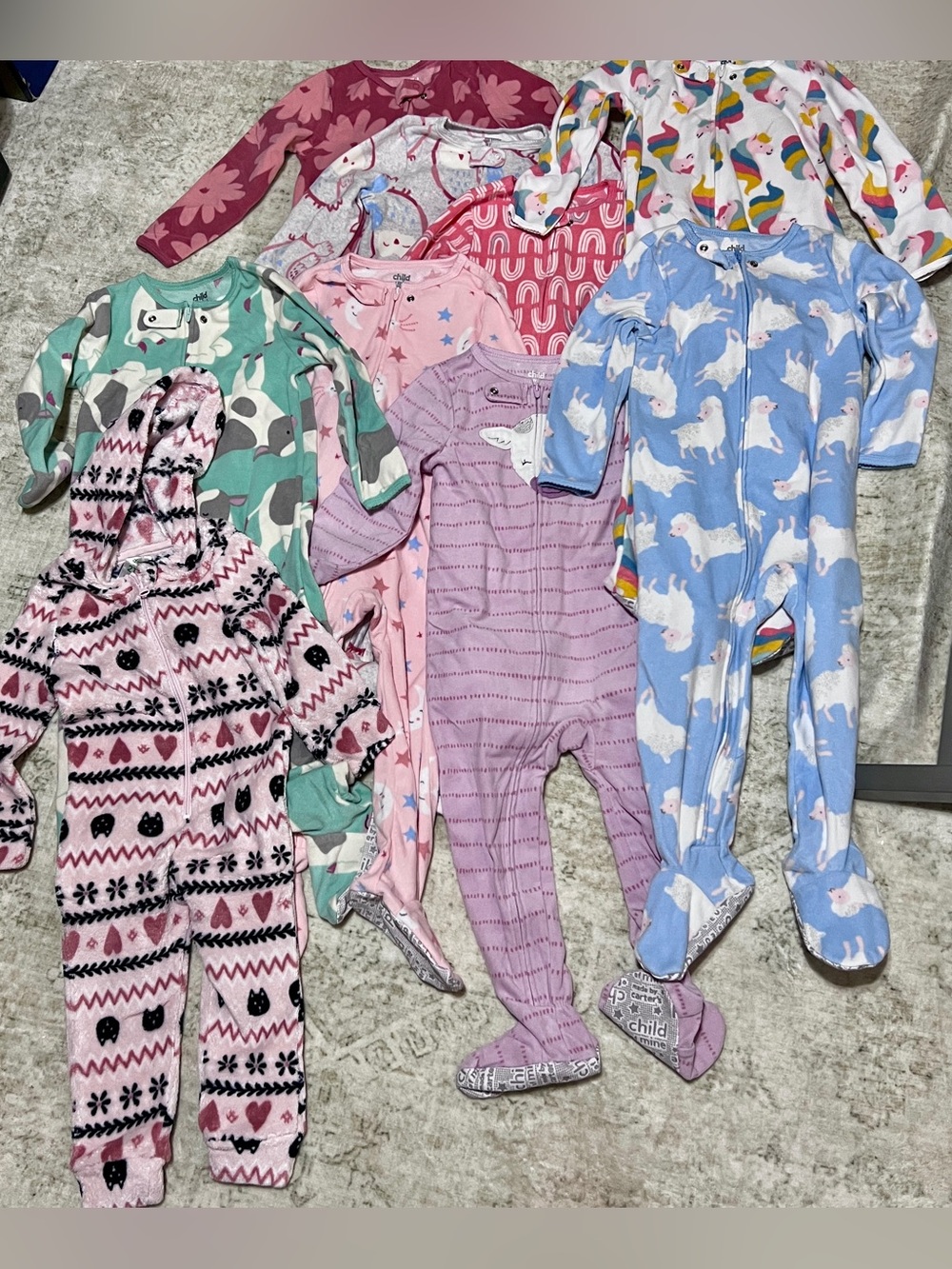 Assorted size 3T One-Piece Footed Pajamas